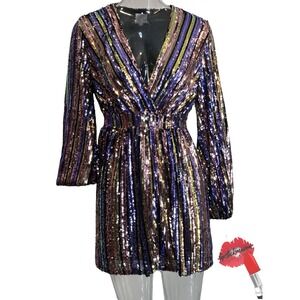 Dee Elly Colorful Sequin Dress Women‎ XS Wrap Tie Wedding Guest Party Cocktail